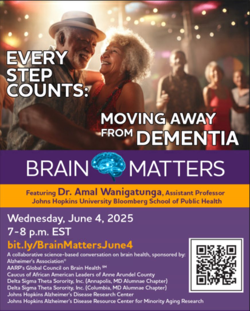 Please join us for “Every Step Counts: Moving Away From Dementia” on Weds., 6/4 from 7 to 8 p.m.  Register here: bit.ly/BrainMattersJu…