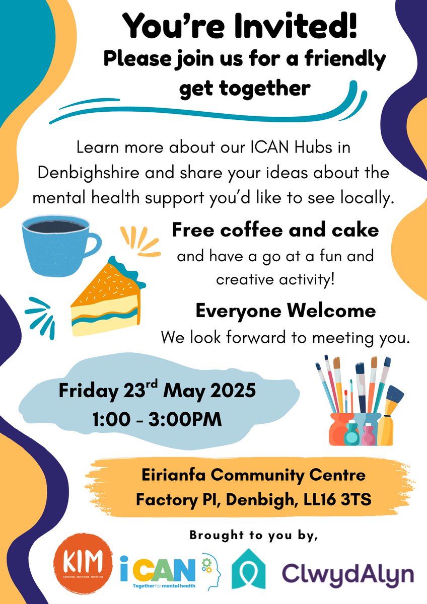 KIM and <a href="/ClwydAlyn/">ClwydAlyn</a> would like to invite you to join us next Friday (23rd May) at 1:00pm at Eirianfa Community Centre for a free Drop In event. Find out about the support we can offer and tell us what support you would like to see. We look forward to meeting you.