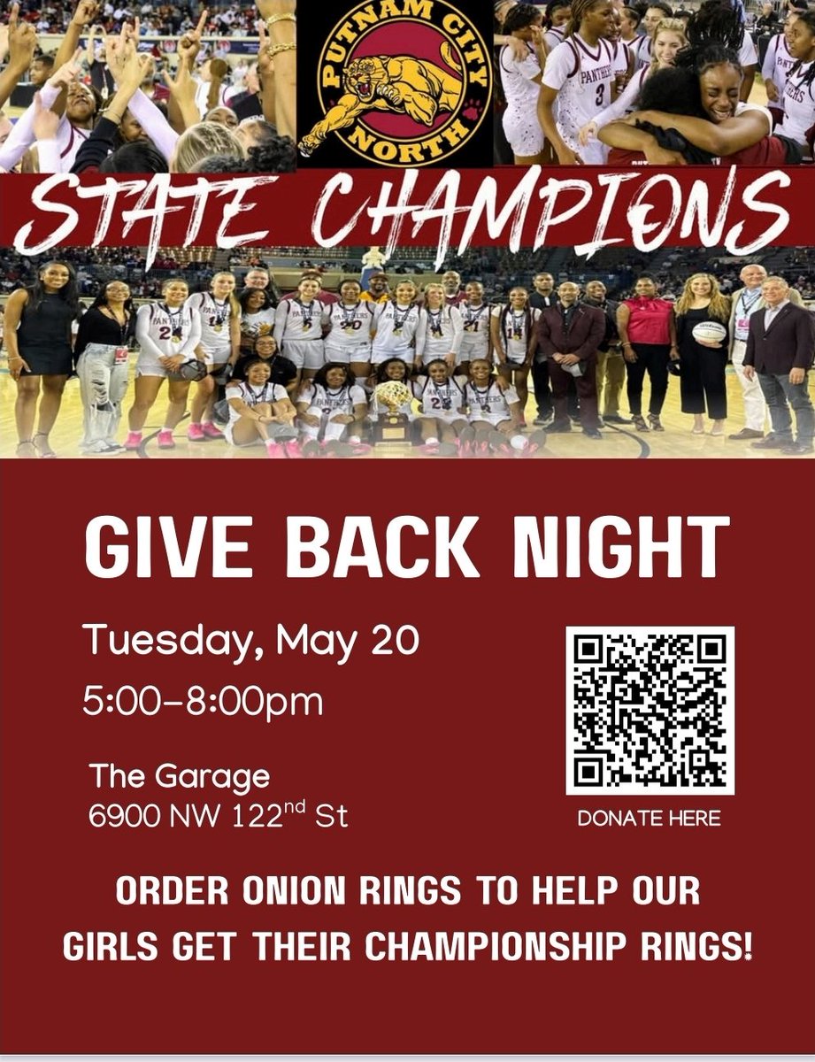 Putnam City North Lady Panthers Basketball ๐พ (@pcngbb) on Twitter photo We are doing a fundraiser at The Garage Burgers on May 20th from 5p to 8p. 10% of all sales goes to our teams' championship rings!! Come out and support!!
<a href="/logan_m_martin/">Logan Martin</a> <a href="/Likealady1/">Tiffany Geretta</a> <a href="/jrockstevenson/">Coach Justin โJ Rockโ Stevenson</a> <a href="/AmereCreations/">Ms. Elray</a> <a href="/_MorganCrawford/">morgan crawford</a> We are doing a fundraiser at The Garage Burgers on May 20th from 5p to 8p. 10% of all sales goes to our teams' championship rings!! Come out and support!!
<a href="/logan_m_martin/">Logan Martin</a> <a href="/Likealady1/">Tiffany Geretta</a> <a href="/jrockstevenson/">Coach Justin โJ Rockโ Stevenson</a> <a href="/AmereCreations/">Ms. Elray</a> <a href="/_MorganCrawford/">morgan crawford</a>