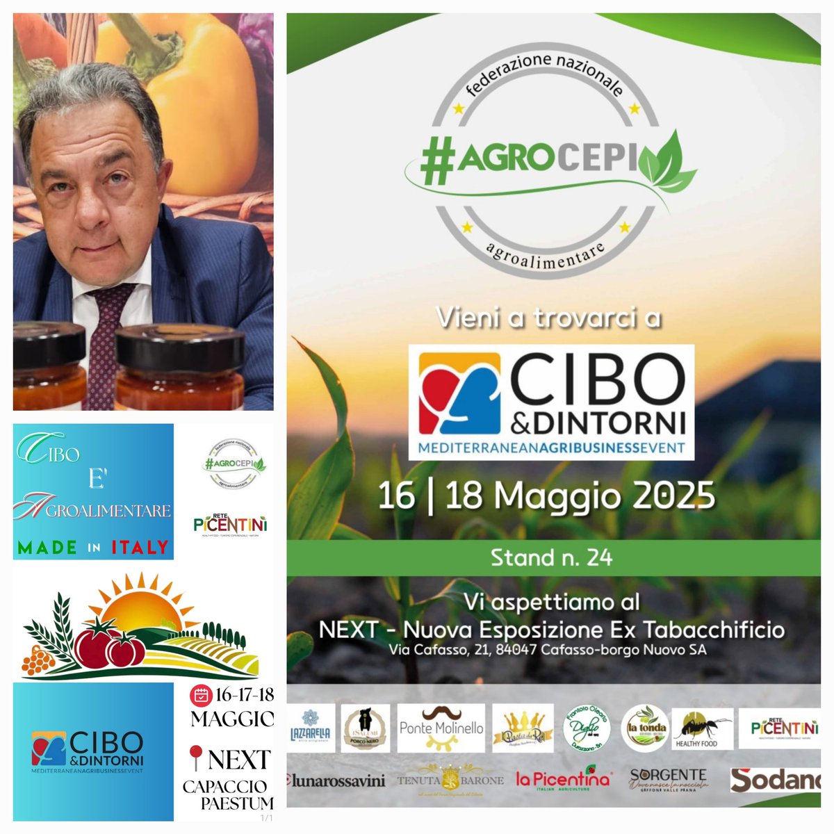 #Ancora NOI.
Ci siamo dal 16 al 18 Maggio a Paestum Cibo e d' intorni 
#Agrocepi con le imprese !! 
CIBO È AGROALIMENTARE 
@inprimopiano
