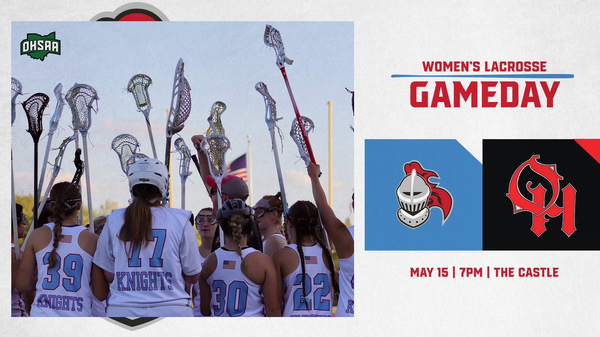 It's GAMEDAY! Support Knights Women’s Lacrosse as they battle the Oak Hills Highlanders. See you at 7PM at The Castle. 1st Round of OHSAA Tournament play!  Due to OHSAA Tournament regulations no passes will be accepted!
