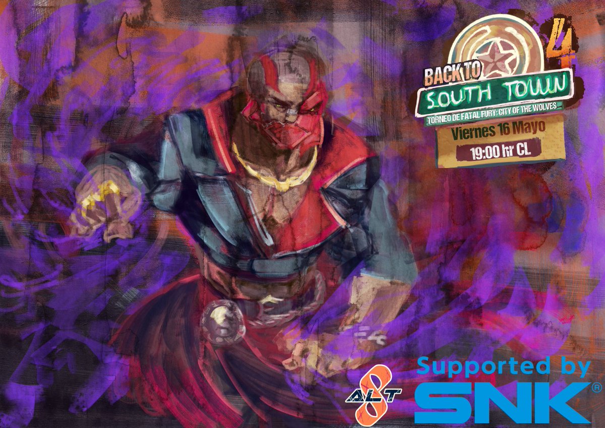 Alérgicos al Top 8 (@team_alt8) on Twitter photo 🐺BACK TO SOUTH TOWN 4🐺
Torneo de FFCOTW (SA)
Este Viernes 16 de Mayo a las 19:00 Hr Chile
Registro: start.gg/btst
Discord: discord.gg/v2WBMvXV
Are you ready to rock this city once more?
Ilustración <a href="/Mattchinese1/">MatiChino🐧(COMMS OPEN)🐧</a>
Con el apoyo de <a href="/snk_esports_hub/">SNK Esports Hub</a> <a href="/SNKPofficial/">SNK GLOBAL</a> 🐺BACK TO SOUTH TOWN 4🐺
Torneo de FFCOTW (SA)
Este Viernes 16 de Mayo a las 19:00 Hr Chile
Registro: start.gg/btst
Discord: discord.gg/v2WBMvXV
Are you ready to rock this city once more?
Ilustración <a href="/Mattchinese1/">MatiChino🐧(COMMS OPEN)🐧</a>
Con el apoyo de <a href="/snk_esports_hub/">SNK Esports Hub</a> <a href="/SNKPofficial/">SNK GLOBAL</a>