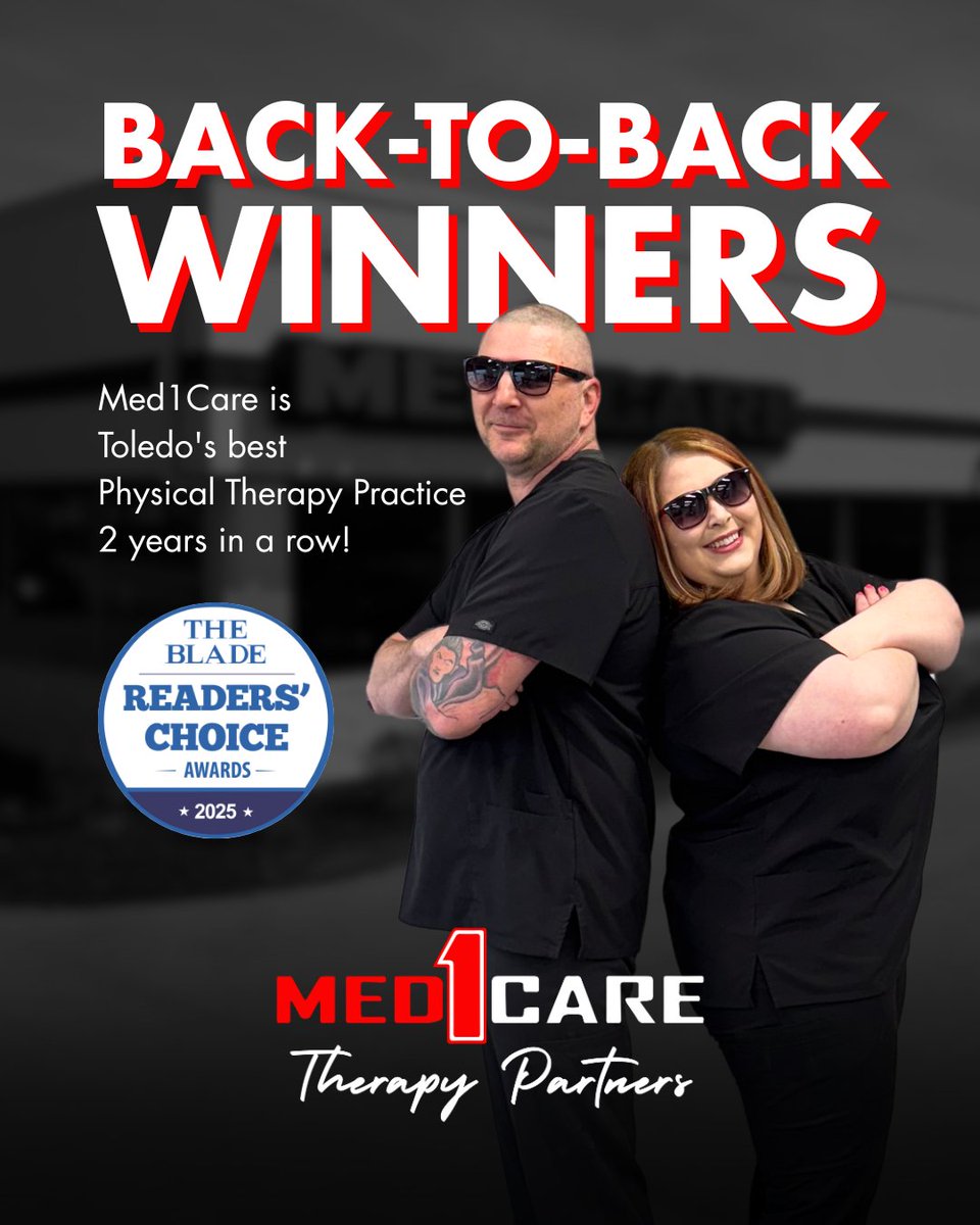 🏆 Back-to-back champs! #Med1Care Therapy Partners has been named Best Physical Therapy Practice two years running in The Blade’s Readers' Choice Awards! 💙 Thank you for trusting us with your care. Learn more: med1care.org
#ReadersChoice #BestOfTheBest