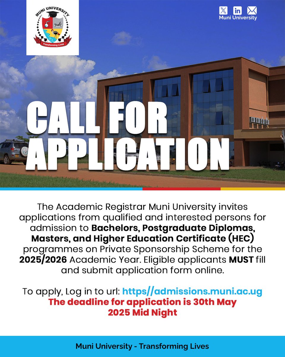 Muni Students Guild (@muni_guild) on Twitter photo admissions.muni.ac.ug
Apply to <a href="/Muni_University/">Muni University</a> today
Click on the link above to login (sign up) and then apply. admissions.muni.ac.ug
Apply to <a href="/Muni_University/">Muni University</a> today
Click on the link above to login (sign up) and then apply.