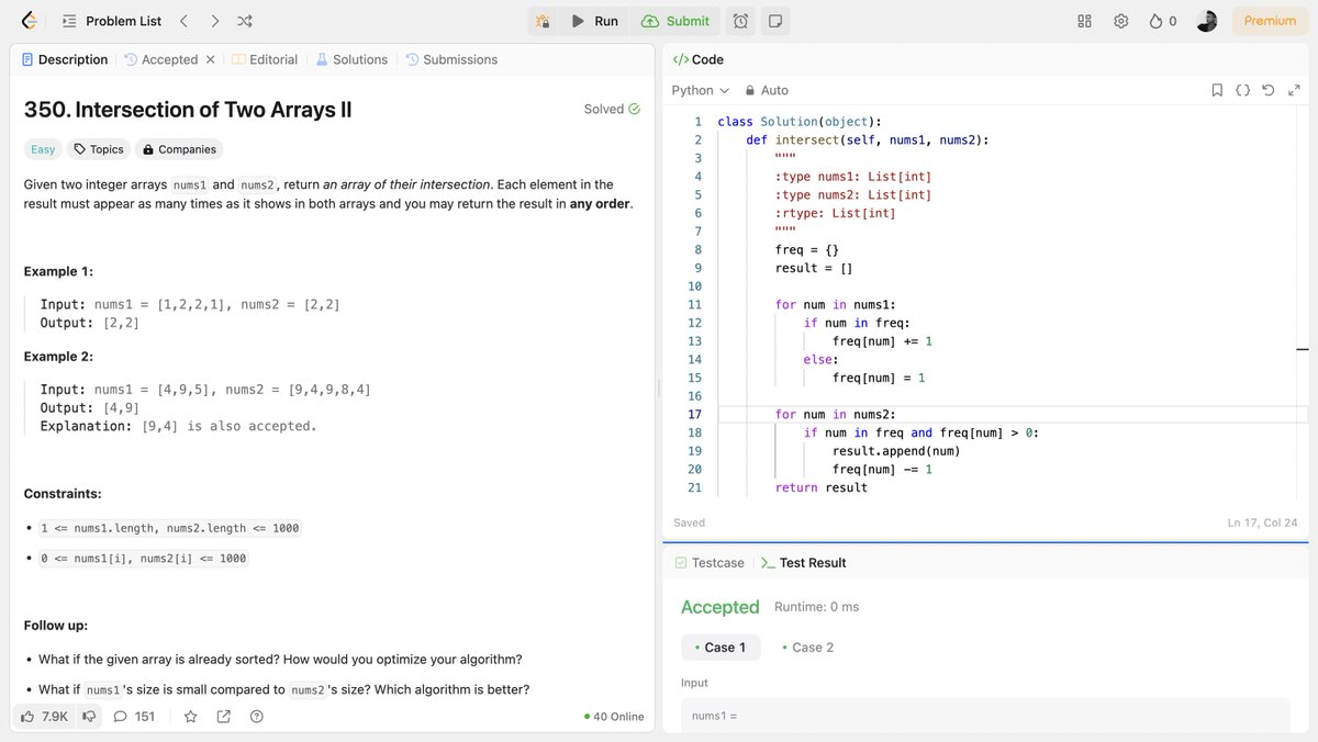 KhanKamranAlwi's tweet photo. 🧵 DAY 4/40 – #DSA40
👨🏼‍💻 Array Merging + Element Filtering
 Solved today:
🔹 Leetcode #88 – Merge Sorted Array
 🔹 Leetcode #350 – Intersection of Two Arrays II
 🔹 Bonus: Leetcode #26 – Remove Duplicates from Sorted Array
Let’s break down the core logic 👇
#Python #Leetcode https://t.co/uxO3ebiKJQ