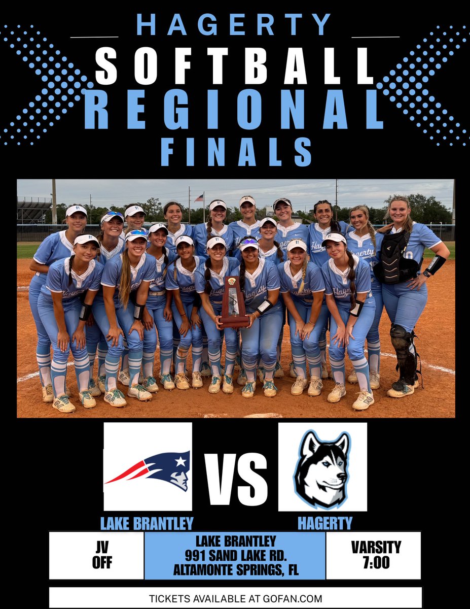 Hagerty Softball (@huskysoftball) on Twitter photo Tonight’s the night!  Hagerty and Lake Brantley face off at 7:00 at Lake Brantley for Regional Finals! Two powerhouse teams. One chance to move on. Let’s pack the stands and support our Huskies! 🩵🥎🐾
<a href="/osvarsity/">Sentinel Varsity</a> <a href="/HagertySports/">Jay Getty</a> Tonight’s the night!  Hagerty and Lake Brantley face off at 7:00 at Lake Brantley for Regional Finals! Two powerhouse teams. One chance to move on. Let’s pack the stands and support our Huskies! 🩵🥎🐾
<a href="/osvarsity/">Sentinel Varsity</a> <a href="/HagertySports/">Jay Getty</a>