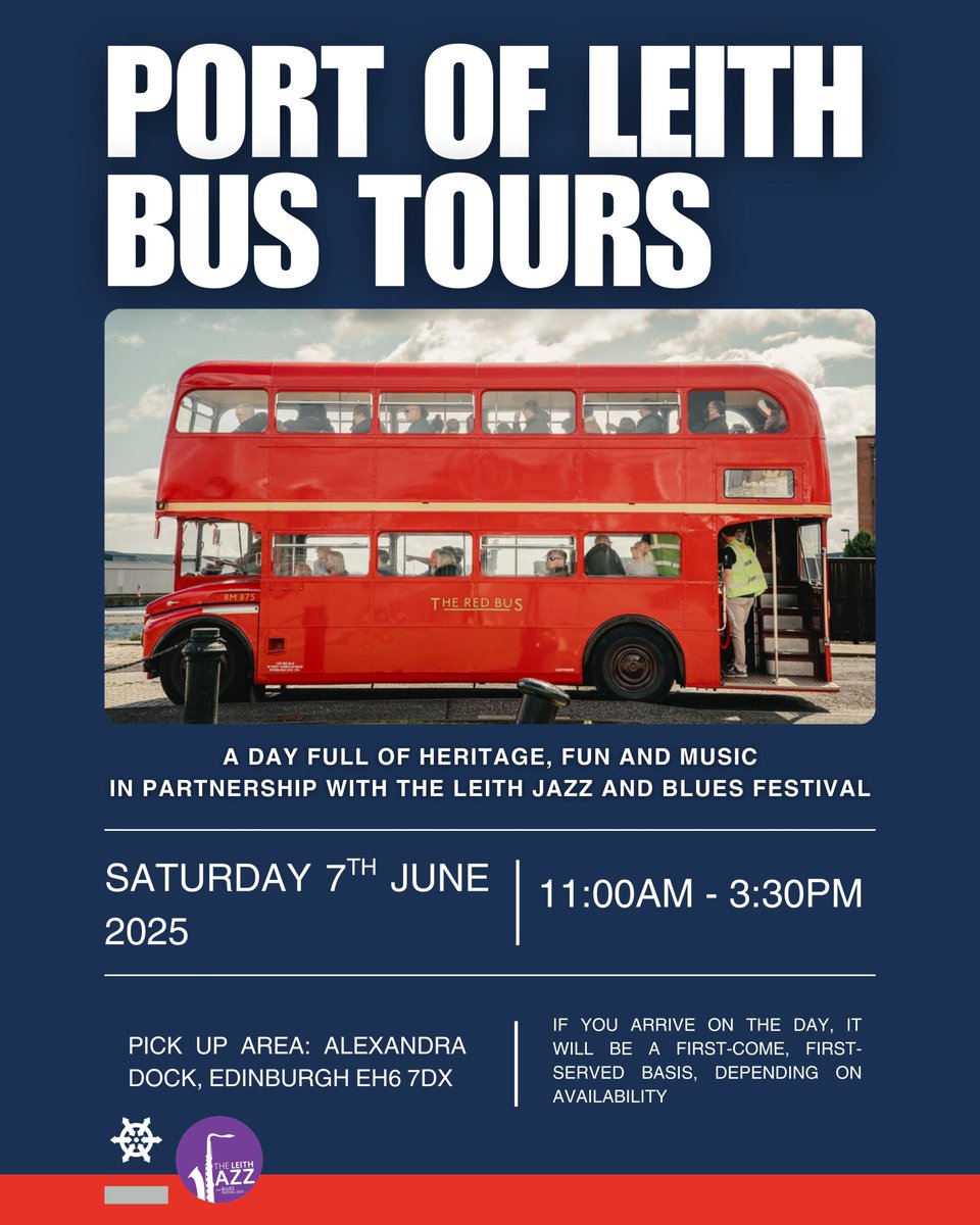 forthports's tweet image. We're pleased to welcome you back to the Port of Leith – our much-loved bus tours return on Sat, 7th June 2025! 🚌
We're also proud to be supporting the @LeithJazzBlues Festival, bringing brilliant music to the area from 6th to 8th June 2025🎷
🎟: bit.ly/4knJA19