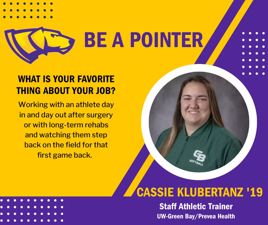 Helping athletes get back to action is the best part of the job for alumna Cassie Klubertanz '19, who works with @gbphoenix via @prevea. Read more about her experience in our Be a Pointer alumni spotlight: bit.ly/uwspmsatalumni. #UWSP