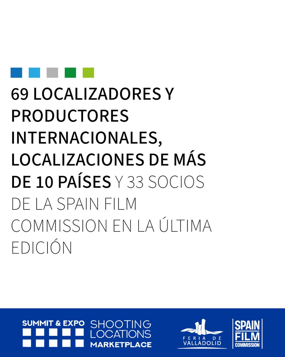 Shooting Locations Marketplace (@shootinglm) on Twitter photo 🎥 ¡Shooting Locations Marketplace presenta su quinta edición!
➡️ En la pasada edición se reunieron 68 productores y localizadores y más de 66 localizaciones de rodaje de todo el mundo.
ℹ️ ow.ly/fKNe50VTakK
W/ <a href="/SpainFilm/">Spain Film Commission</a> & <a href="/FeriaValladolid/">Feria de Valladolid</a> 🎥 ¡Shooting Locations Marketplace presenta su quinta edición!
➡️ En la pasada edición se reunieron 68 productores y localizadores y más de 66 localizaciones de rodaje de todo el mundo.
ℹ️ ow.ly/fKNe50VTakK
W/ <a href="/SpainFilm/">Spain Film Commission</a> & <a href="/FeriaValladolid/">Feria de Valladolid</a>