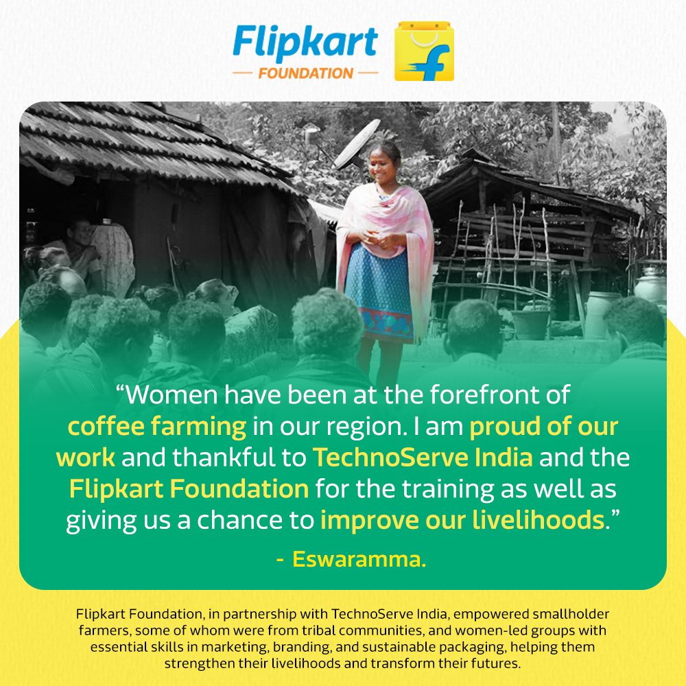.<a href="/Flipkart/">Flipkart</a> Foundation, in partnership with <a href="/TechnoServe/">TechnoServe</a> India, empowered Farmer Producers’ Organisations (FPOs) across Maharashtra and Andhra Pradesh by providing hands-on training in marketing, branding, and sustainable packaging. 

This initiative helped smallholder farmers,