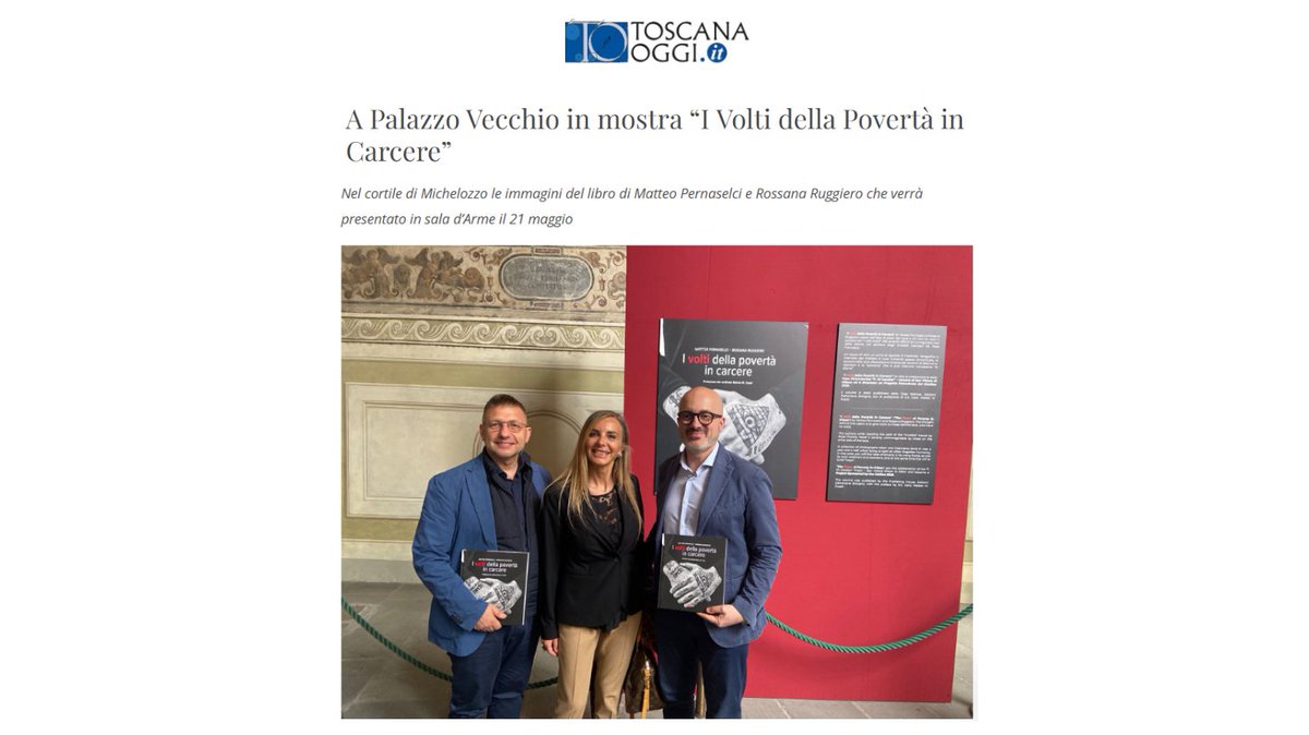 📖Presentazione de "I volti della povertà in carcere" di <a href="/Ruggierossana/">Rossana Ruggiero</a> , con prefazione del card. Zuppi e foto di <a href="/pernaselci_/">Matteo Pernaselci</a> . Un testo che dà voce a chi troppo spesso viene dimenticato
🗞 <a href="/Toscanaoggi/">Toscanaoggi</a> 
📚 dehoniane.it/9788810438244-…