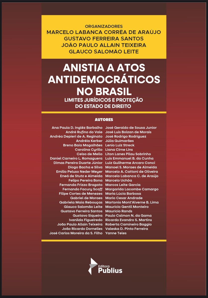 Pessoal, segue um capítulo sobre a inconstitucionalidade da anistia em relação à tentativa de golpe, ao lado de importantes colegas e em iniciativa dos Profs. Gustavo Santos, Marcelo Labanca, João Paulo Allain Teixeira e Glauco Leite.

constituicaoedemocracia.blogspot.com/2025/05/lancad…