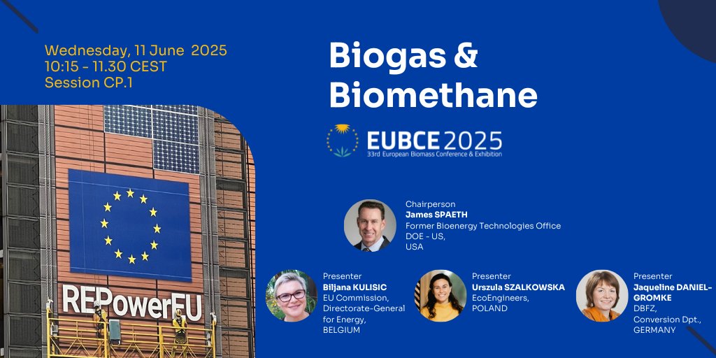✨ #EUBCE2025 Plenary Overview ✨ 

📅 On Wednesday morning the plenary session, chaired by Jim Spaeth, independent sustainable biofuels consultant and former Bioenergy Technologies Office U.S. Department of Energy (DOE), USA, will cover the topic "#Biogas &amp; 
#Biomethane".

🎤