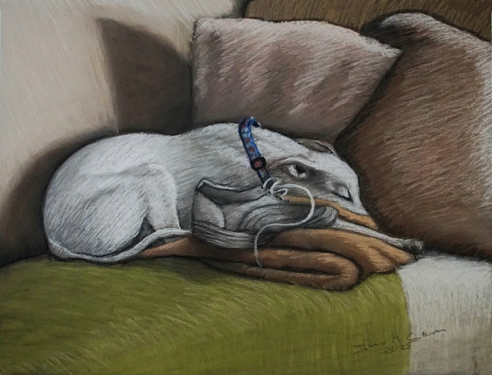 MaleModelPlace's tweet photo. Decided to do a pastel drawing this weekend. I might still want to make some adjustments, but it is pretty much finished. I was going for Whimsical, and yes, it is my dog Neo who just passed away in February. https://t.co/eAx3SF9mJ6