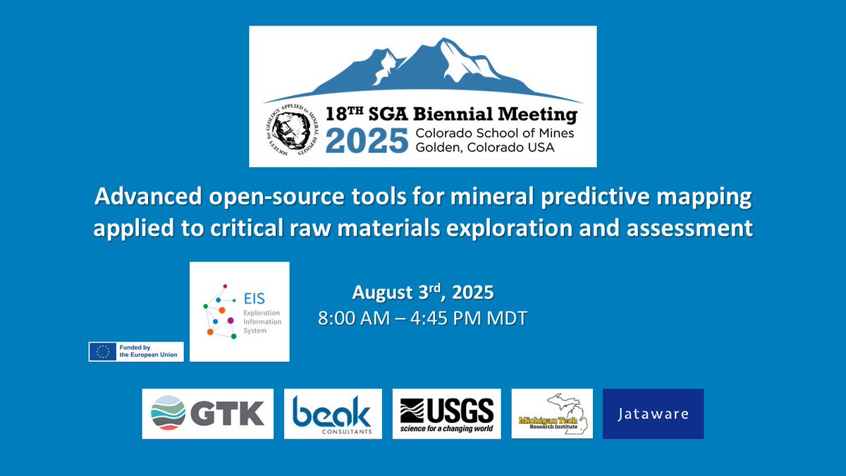 Join the Short Course: Advanced Open-Source Tools for Mineral Predictive Mapping 
Dive into EIS for critical raw materials exploration at the SGA 2025 Conference!

🗓 Date: Aug 3, 2025
🔗 Register: sga2025.org/short-courses/
🔗 LinkedIn Event: linkedin.com/events/sga2025…