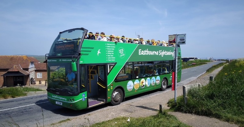 Jump aboard the hop-on hop-off Eastbourne Sightseeing Bus! Enjoy panoramic views from the open top as you take in the sights of Eastbourne, including the Italian Gardens, the pier and Beachy Head, while tuning into the audio commentary. Find out more here: tinyurl.com/mw475jjn