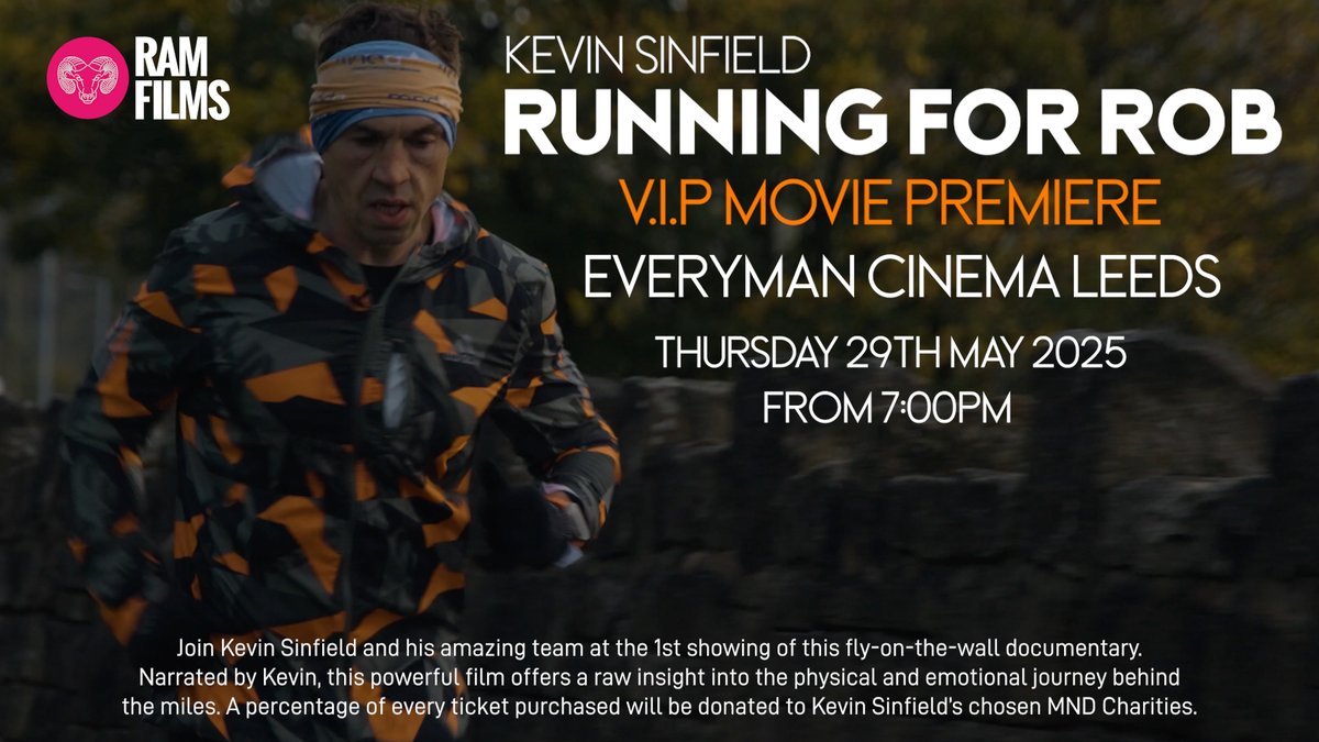 RAM Films (@ramfilmsuk) on Twitter photo ๐ฌ Join Kevin Sinfield at the VIP Premiere of his new documentary, 'Running For Rob'
๐๏ธ Live Q&A welcome with Kevin Sinfield CBE and Jamie Jones-Buchanan MBE
๐๏ธ Thursday 29th May 2025, Everyman Cinema, Leeds
๐งก๐ In support of Kevin's MND Charities
๐๏ธ eventbrite.com/e/kevin-sinfieโฆ ๐ฌ Join Kevin Sinfield at the VIP Premiere of his new documentary, 'Running For Rob'
๐๏ธ Live Q&A welcome with Kevin Sinfield CBE and Jamie Jones-Buchanan MBE
๐๏ธ Thursday 29th May 2025, Everyman Cinema, Leeds
๐งก๐ In support of Kevin's MND Charities
๐๏ธ eventbrite.com/e/kevin-sinfieโฆ