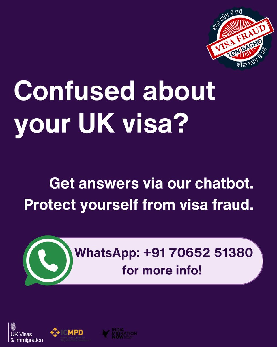 India Migration Now (@nowmigration) on Twitter photo Message our WhatsApp chatbot at +91 70652 51380
Available in English and Punjabi. Try it out now:
wa.me/917065251380?t…
ਸਾਡੇ ਵਟਸਐਪ ਚੈਟਬੋਟ +91 70652 51380 'ਤੇ ਮੈਸੇਜ ਕਰੋ।
ਅੰਗਰੇਜ਼ੀ ਅਤੇ ਪੰਜਾਬੀ ਵਿਚ ਉਪਲਬਧ । ਹੁਣੇ ਕੋਸ਼ਿਸ਼ ਕਰੋ: wa.me/917065251380?t…
<a href="/UKinIndia/">UK in India🇬🇧🇮🇳</a>
<a href="/BudapestProcess/">ICMPD Silk Routes</a> Message our WhatsApp chatbot at +91 70652 51380
Available in English and Punjabi. Try it out now:
wa.me/917065251380?t…
ਸਾਡੇ ਵਟਸਐਪ ਚੈਟਬੋਟ +91 70652 51380 'ਤੇ ਮੈਸੇਜ ਕਰੋ।
ਅੰਗਰੇਜ਼ੀ ਅਤੇ ਪੰਜਾਬੀ ਵਿਚ ਉਪਲਬਧ । ਹੁਣੇ ਕੋਸ਼ਿਸ਼ ਕਰੋ: wa.me/917065251380?t…
<a href="/UKinIndia/">UK in India🇬🇧🇮🇳</a>
<a href="/BudapestProcess/">ICMPD Silk Routes</a>