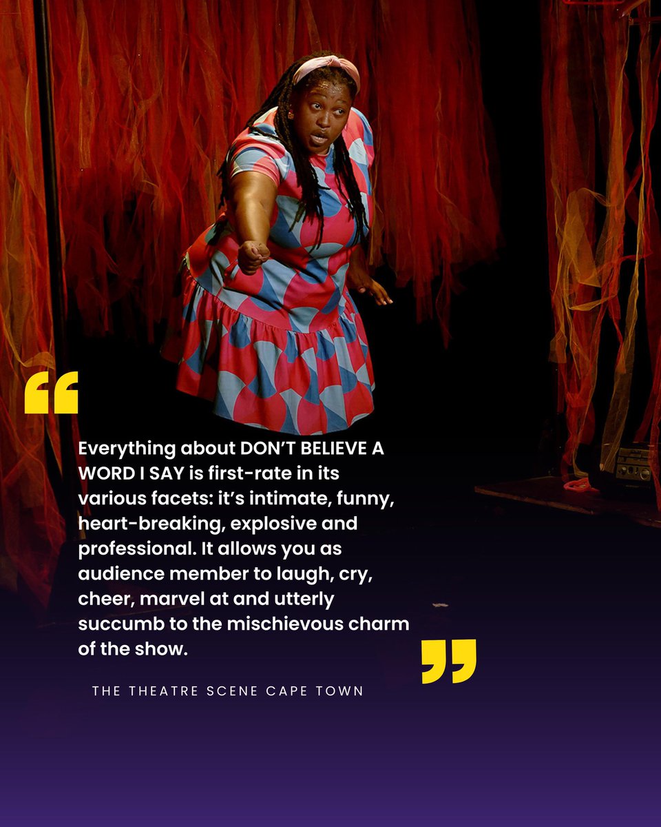 Some stories are meant to mislead.
Some voices are meant to be doubted.
Are you sure you want to know the truth?
DONT BELIEVE A WORD I SAY coming your way.
Tickets → popartcentre.co.za/theatre/book-t…