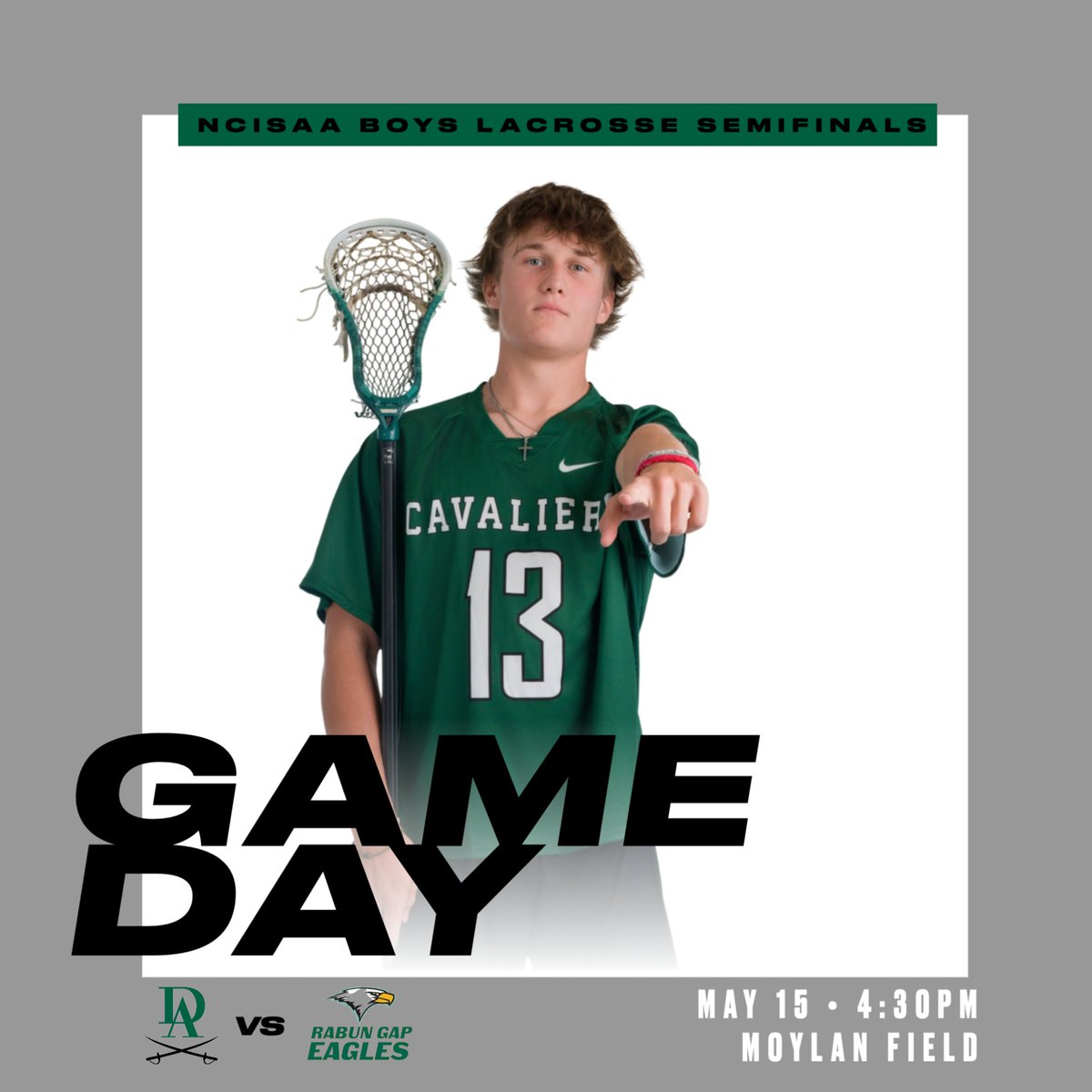 GET UP CAVS, IT'S THE NCISAA SEMIFINALS!! 🥍🔥

All eyes are on Moylan Field as the Cavs host Rabun Gap in the semifinals!  

🗓 Thursday, May 15
⏰ 4:30 PM
📍 Moylan Field
🎟️gofan.co/event/3612479?…

#GoCavs