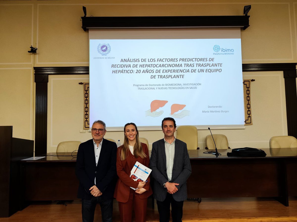 Digestivo Área Hospitalaria Costa del Sol (@digestivoascs) on Twitter photo Ayer defendió su tesis doctoral nuestra compañera Dra. María Martínez en la que analiza los factores predictores de recidiva de #hepatocarcinoma tras el trasplante hepático.
Enhorabuena doctora‼️
<a href="/ASCostadelSol/">Área Hospitalaria Costa del Sol</a> <a href="/InfoUMA/">Universidad de Málaga</a> <a href="/HRegionalMalaga/">Hospital Regional Universitario Málaga</a> Ayer defendió su tesis doctoral nuestra compañera Dra. María Martínez en la que analiza los factores predictores de recidiva de #hepatocarcinoma tras el trasplante hepático.
Enhorabuena doctora‼️
<a href="/ASCostadelSol/">Área Hospitalaria Costa del Sol</a> <a href="/InfoUMA/">Universidad de Málaga</a> <a href="/HRegionalMalaga/">Hospital Regional Universitario Málaga</a>