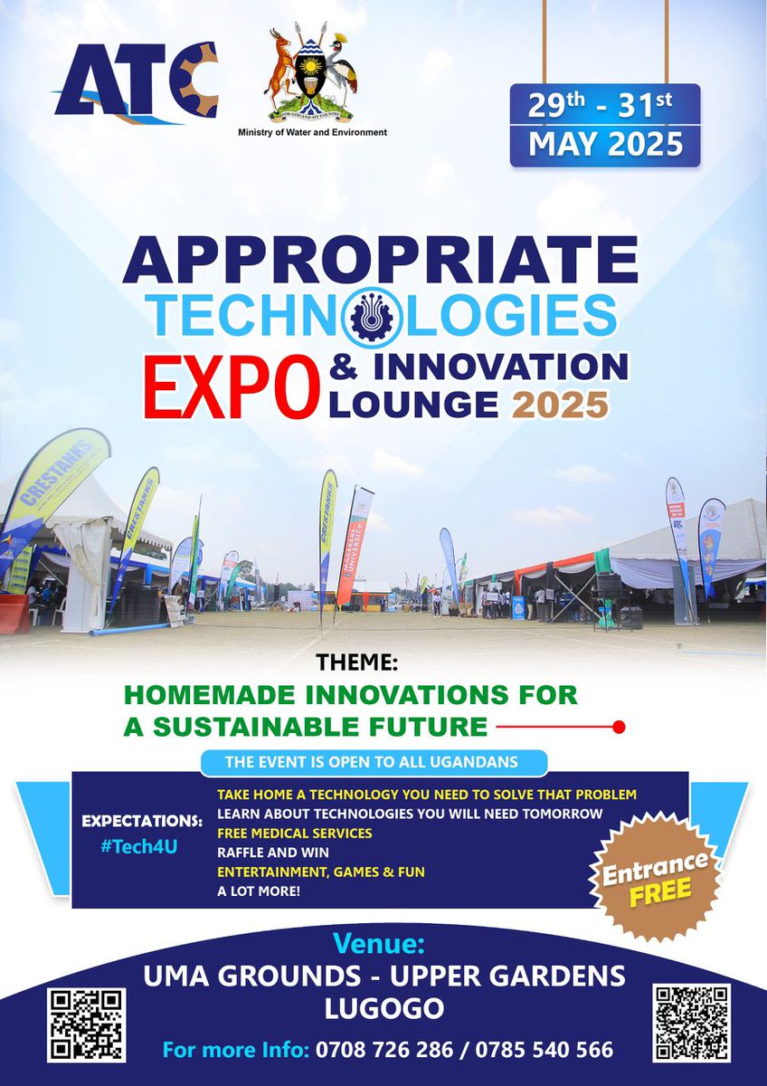 jude_color's tweet image. Join us at the Appropriate Technologies Expo 2025 from May 29th–31st at UMA Grounds, Lugogo! Explore homemade innovations,enjoy free medical services, tech demos, raffles, and family fun. All with FREE ENTRY! #Tech4U #InnovationForAll #ATCExpo2025