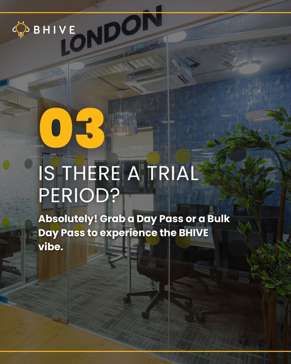 bhiveworkspace's tweet image. Got questions? BHIVE has the answers. 🐝​
We’re answering your most-asked questions

Still curious? Leave your questions below and we’ll tackle them in our next FAQ drop!​

#BHIVEWorkspace #CoworkingSpace #ManagedOffices #OfficeSolutions #Productivity #Focus #Collboration #FAQs