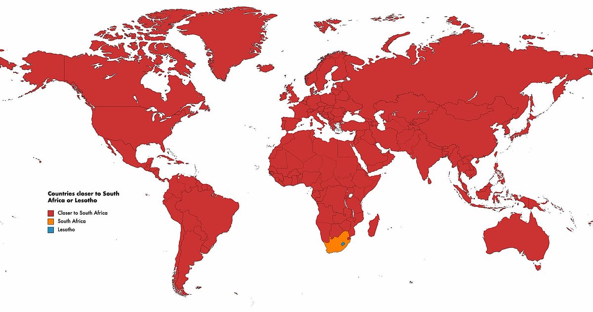TerribleMaps's tweet photo. Is your country closer to South Africa or Lesotho? https://t.co/mxJo4SAe7n