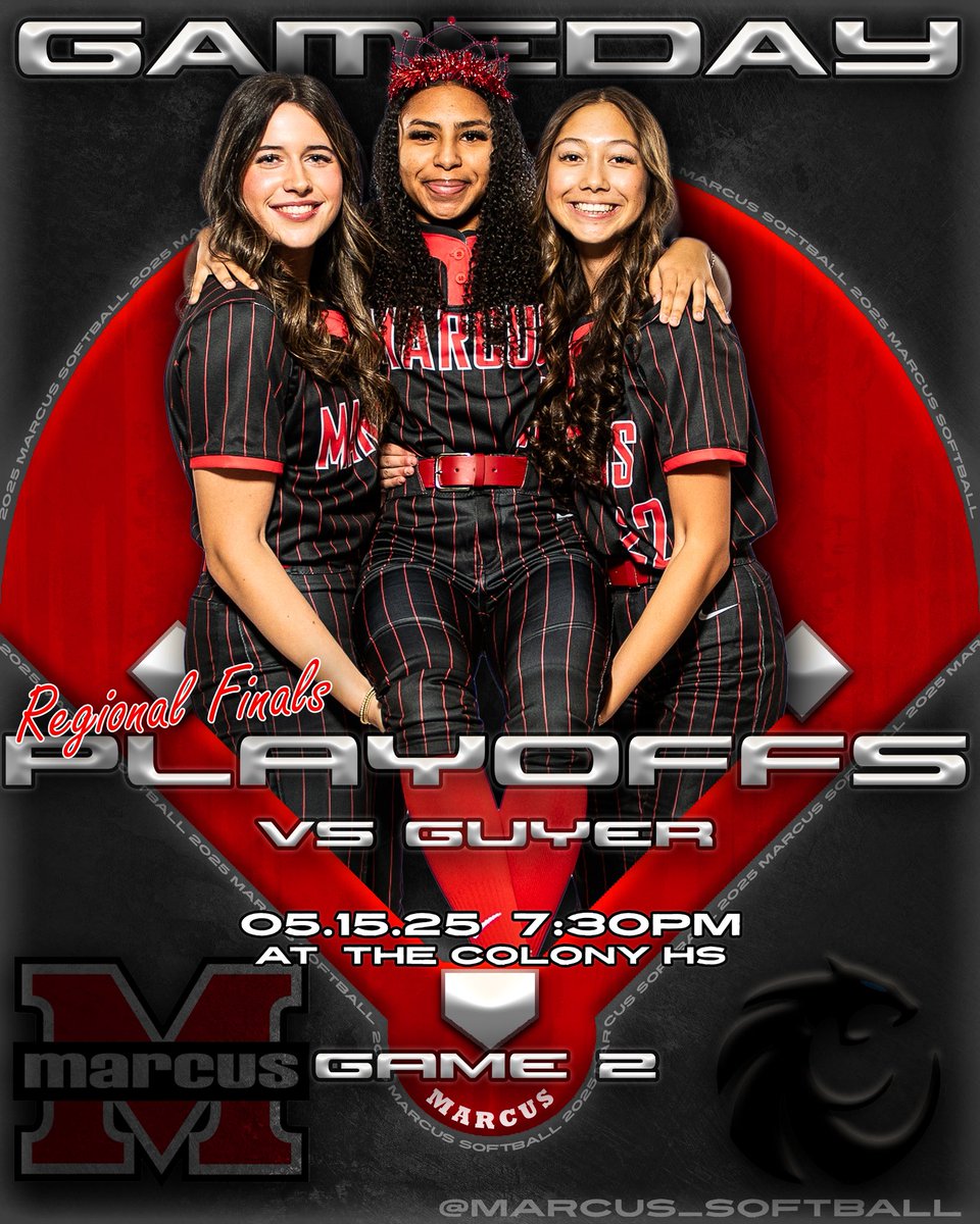 Marcus HS Softball (@marcus_softball) on Twitter photo Game 2 of the Regional Final series vs Guyer will be played tonight at 7:30pm at The Colony HS.
Let’s pack the stands and cheer LOUD for our Lady Marauders!! 🎉
<a href="/MarcusRedNation/">MARCUS RED NATION</a> <a href="/MHS9th/">MHS 9th Grade Campus</a> <a href="/Marcus_HS/">Marcus High School</a> <a href="/LISDsports/">Lewisville ISD Athletics</a> <a href="/FMLeaderNews/">Flower Mound Leader</a> <a href="/ctgdentoncounty/">The Cross Timbers Gazette</a> Game 2 of the Regional Final series vs Guyer will be played tonight at 7:30pm at The Colony HS.
Let’s pack the stands and cheer LOUD for our Lady Marauders!! 🎉
<a href="/MarcusRedNation/">MARCUS RED NATION</a> <a href="/MHS9th/">MHS 9th Grade Campus</a> <a href="/Marcus_HS/">Marcus High School</a> <a href="/LISDsports/">Lewisville ISD Athletics</a> <a href="/FMLeaderNews/">Flower Mound Leader</a> <a href="/ctgdentoncounty/">The Cross Timbers Gazette</a>