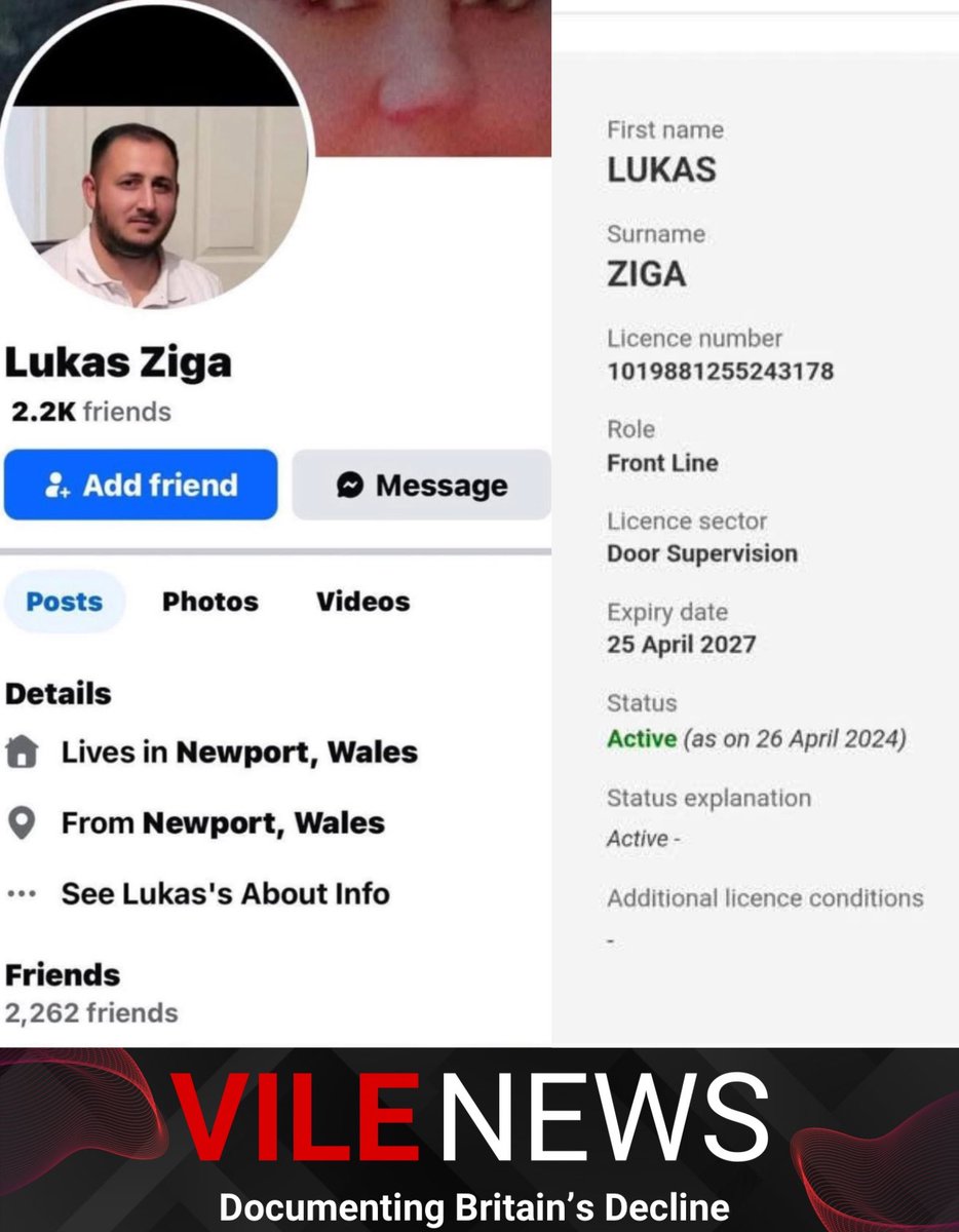 ⚠️THIS IS LUKAS ZIGA⚠️

He’s the man responsible for holding a Welsh child as foreign children viciously beat him in Newport on Wednesday

It turns out he’s a registered active SIA doorman. 

Please use the link below to report this vile man and let’s make sure he loses his