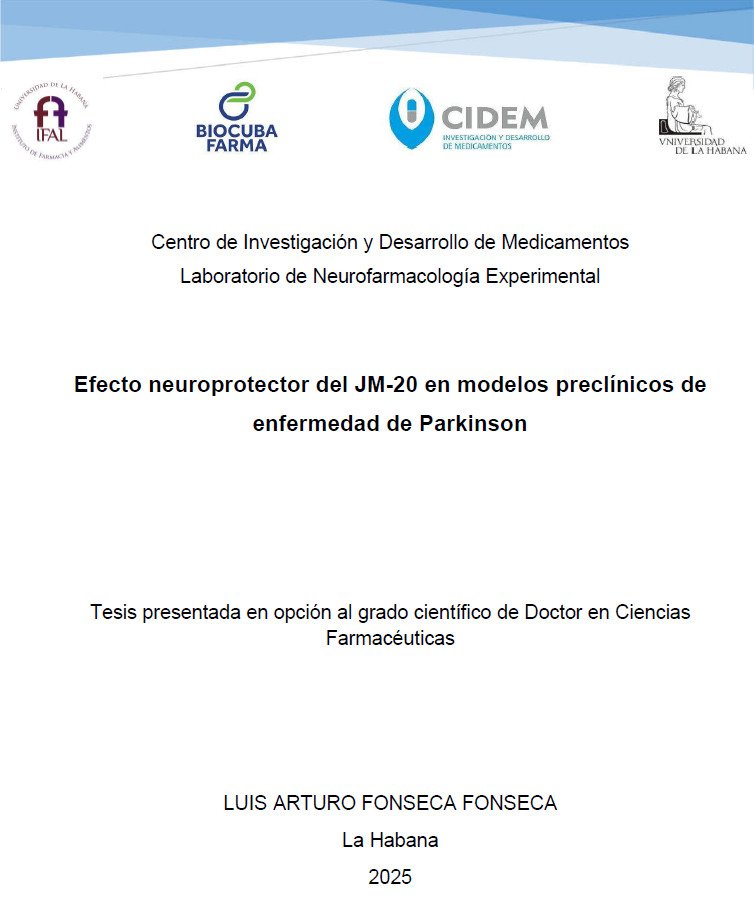 Hoy defensa de Tesis al grado científico de Doctor en Ciencias Farmacéuticas del M. Sc. Luis Arturo Fonseca Fonseca, de la Dirección de Neurofarmacología Experimental de <a href="/CIDEM_Cuba/">CIDEMCuba</a>: "Efecto neuroprotector del JM-20 en modelos preclínicos de enfermedad de Parkinson". <a href="/DuniaCIDEM/">DuniaCazanave_CIDEM</a>