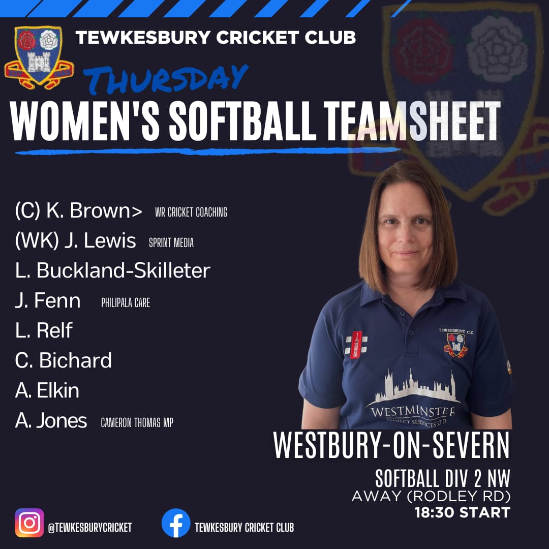 Team sheet for the Thursday night Softball #gowell
