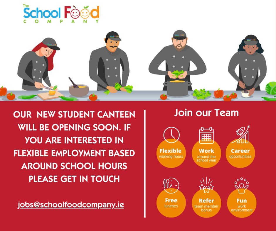 Our new state-of-the-art student canteen is opening soon — a fantastic addition to our school and great opportunities for staff to join the team!