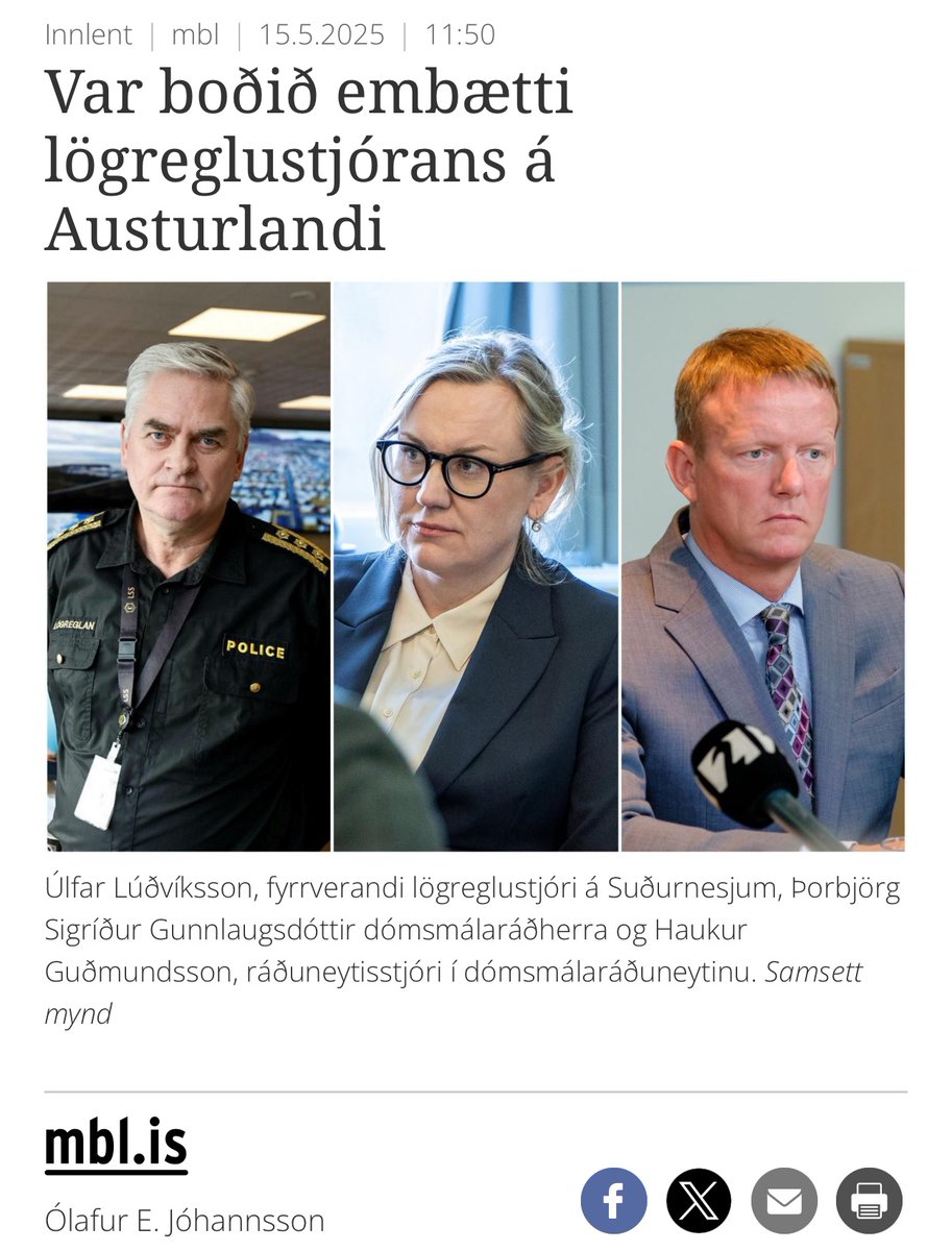 Sigmundur Davíð (@sigmundurdavid) on Twitter photo Þetta er áhugavert!
Það er alla vega ljóst að markmiðið var fyrst og fremst að losna við Úlfar frá Suðurnesjum (ekki einhver áform um að auglýsa almennt).
„Þorbjörg Sigríður Gunnlaugsdóttir dómsmálaráðherra bauð Úlfari Lúðvíkssyni, þáverandi lögreglustjóra á Suðurnesj Þetta er áhugavert!
Það er alla vega ljóst að markmiðið var fyrst og fremst að losna við Úlfar frá Suðurnesjum (ekki einhver áform um að auglýsa almennt).
„Þorbjörg Sigríður Gunnlaugsdóttir dómsmálaráðherra bauð Úlfari Lúðvíkssyni, þáverandi lögreglustjóra á Suðurnesj