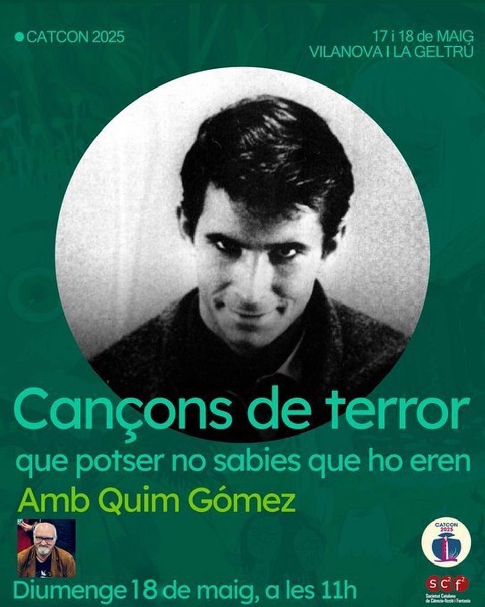 quimgomez's tweet image. Aquest diumenge us espero a Vilanova i la Geltrú, a la CatCon, on us presentaré unes quantes cançons de terror que potser no sabíeu que ho eren. Tindrem encanteris i bruixes, zombis i vampirs, un pallasso molt particular, dimonis i exorcismes. Us ho perdreu?