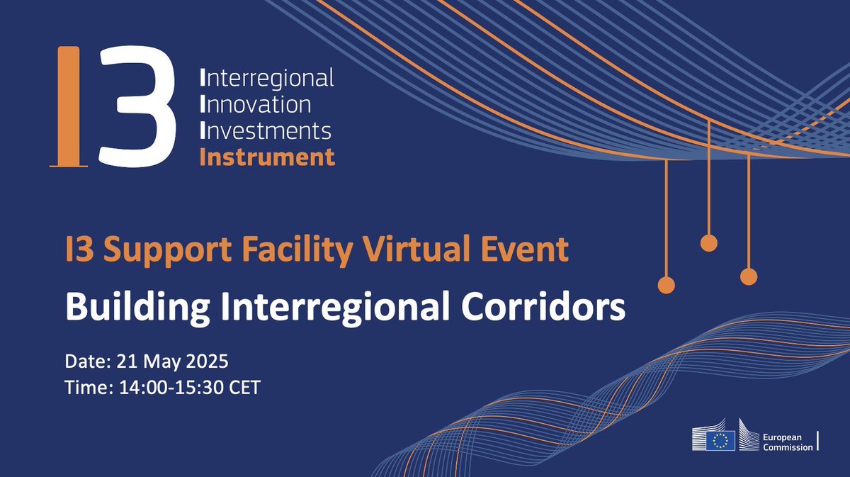 EU_EISMEA's tweet photo. Join the upcoming #I3SupportFacility webinar to explore how interregional corridors offer a practical &amp; structured approach to turn project-based cooperation into long-term strategic alliances!

🗓️ 21 May 2025
⏰ 14:00–15:30 CEST

Register: https://t.co/X8ZMeZDCuB

#I3Instrument https://t.co/1s8Z0zUZNK