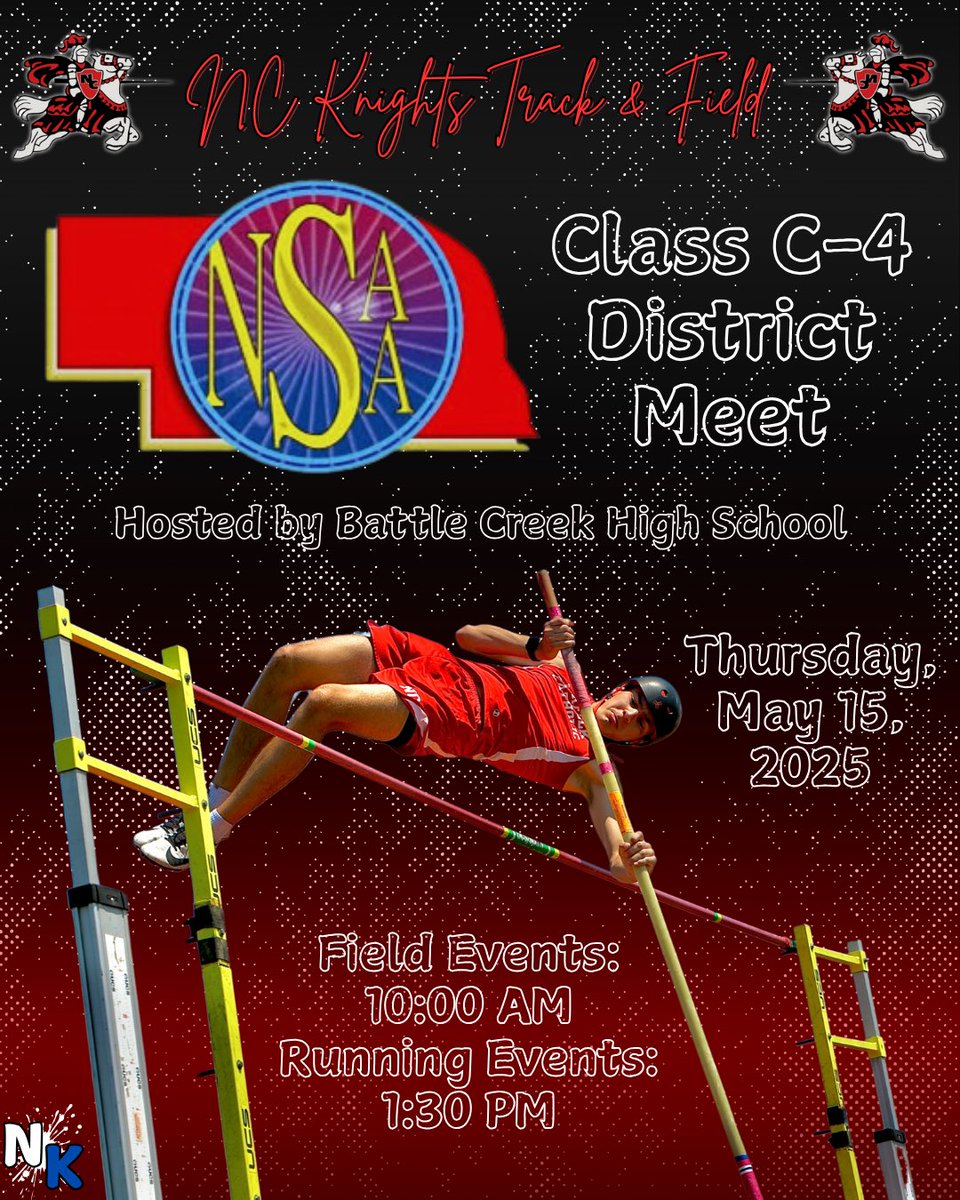 Good luck the NC Knights Track Team as they compete at the C-4 District Meet today! 

*I will be posting graphics as soon as the state qualifier list is finalized*

<a href="/NCKnightsTF/">Norfolk Catholic T&F</a> 
<a href="/NorfolkCatholic/">Norfolk Catholic School</a>