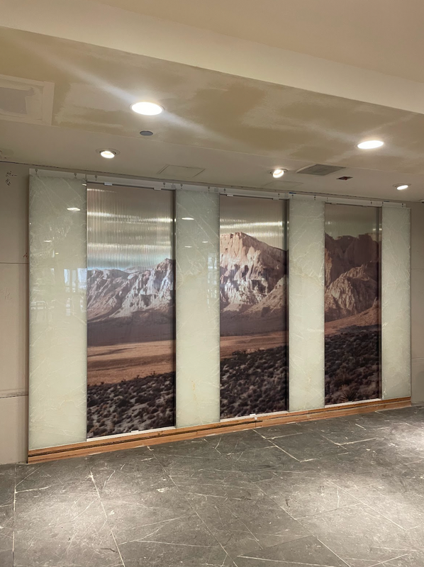Tlawrence07's tweet image. Some projects speak in subtlety, where beauty hides in #MaterialLayering.  @Marriott Las Vegas, a reception feature blends mirrored &amp;amp; textured art glass, abstract graphics, and #BacklitStone for an ethereal, modern feel. @GPIDesign put in expert coordination to make it happen.