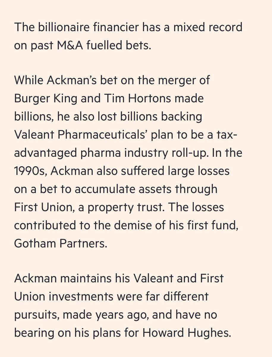 Our look at the hurdles Bill Ackman faces in turning a property developer that stagnated on public markets and where he misdirected some major bets into a modern day Berkshire.

ft.com/content/e8e73b…