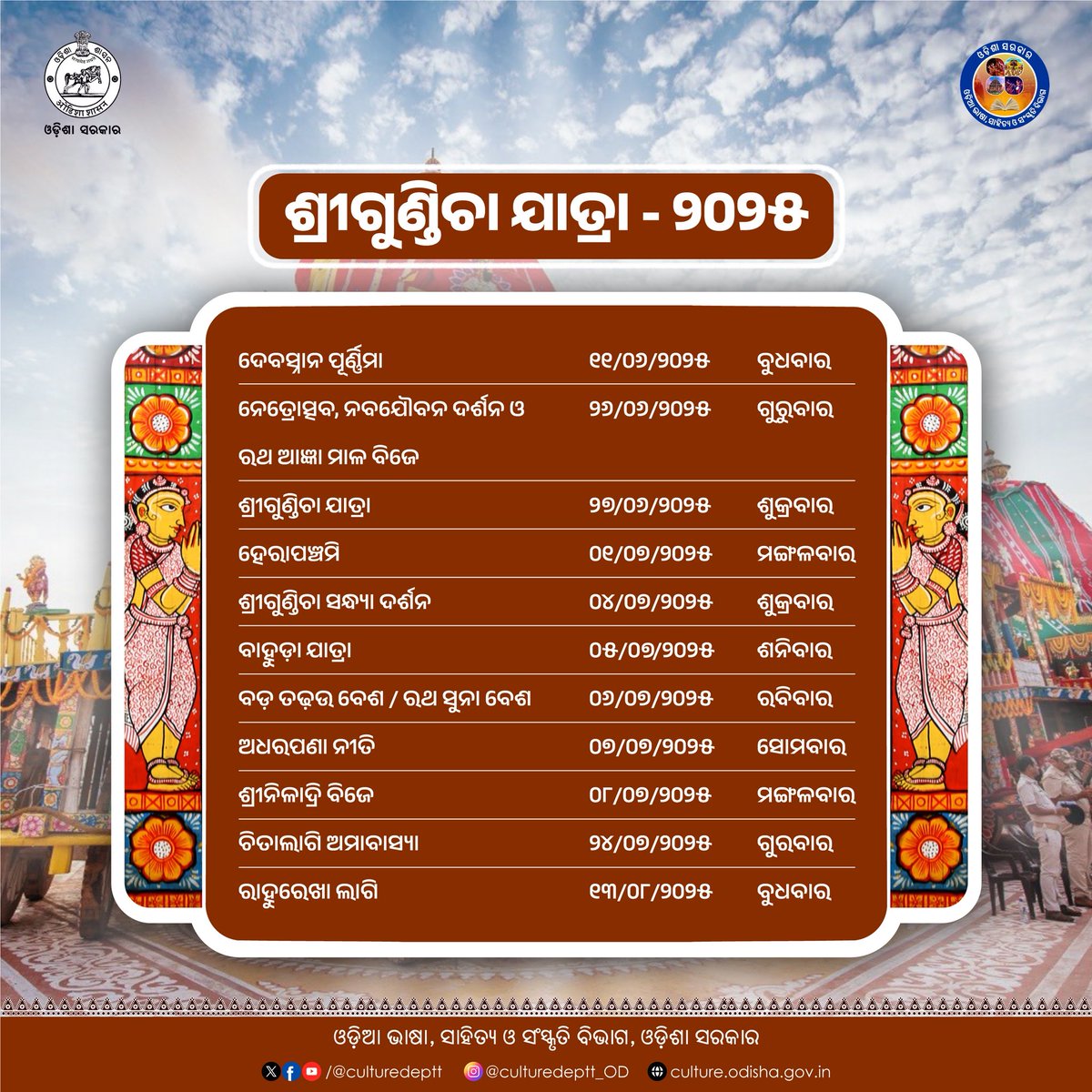 Culturedeptt's tweet photo. ଆଉ କିଛି ଦିନର ଅପେକ୍ଷା.....

#ଓଡ଼ିଶା #ଓଡ଼ିଆ #Odia #culture #rathayatra https://t.co/CBbpgxfRgb