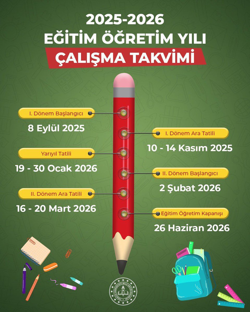 TRogretmen's tweet photo. 2025-2026 Eğitim Öğretim Yılı Çalışma Takvimi https://t.co/ftpAsZSiEC