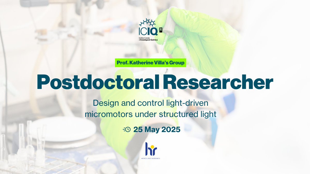 ICIQ (@iciqchem) on Twitter photo #ICIQJobs
✨We're hiring a Postdoc in Prof. <a href="/katheVillag/">Katherine Villa</a>’s group!
🔬Design and control light-driven micromotors under structured light
🔹Combine experiments with simulations at the microscale
Apply now!🔗careers.iciq.org/jobs/5912488-p…
<a href="/iCERCA/">Centres CERCA</a> <a href="/_BIST/">BIST-Barcelona Institute of Science and Technology</a> <a href="/SOMM_alliance/">SOMM alliance</a> <a href="/thepostdoctoral/">The Postdoctoral</a> #ICIQJobs
✨We're hiring a Postdoc in Prof. <a href="/katheVillag/">Katherine Villa</a>’s group!
🔬Design and control light-driven micromotors under structured light
🔹Combine experiments with simulations at the microscale
Apply now!🔗careers.iciq.org/jobs/5912488-p…
<a href="/iCERCA/">Centres CERCA</a> <a href="/_BIST/">BIST-Barcelona Institute of Science and Technology</a> <a href="/SOMM_alliance/">SOMM alliance</a> <a href="/thepostdoctoral/">The Postdoctoral</a>
