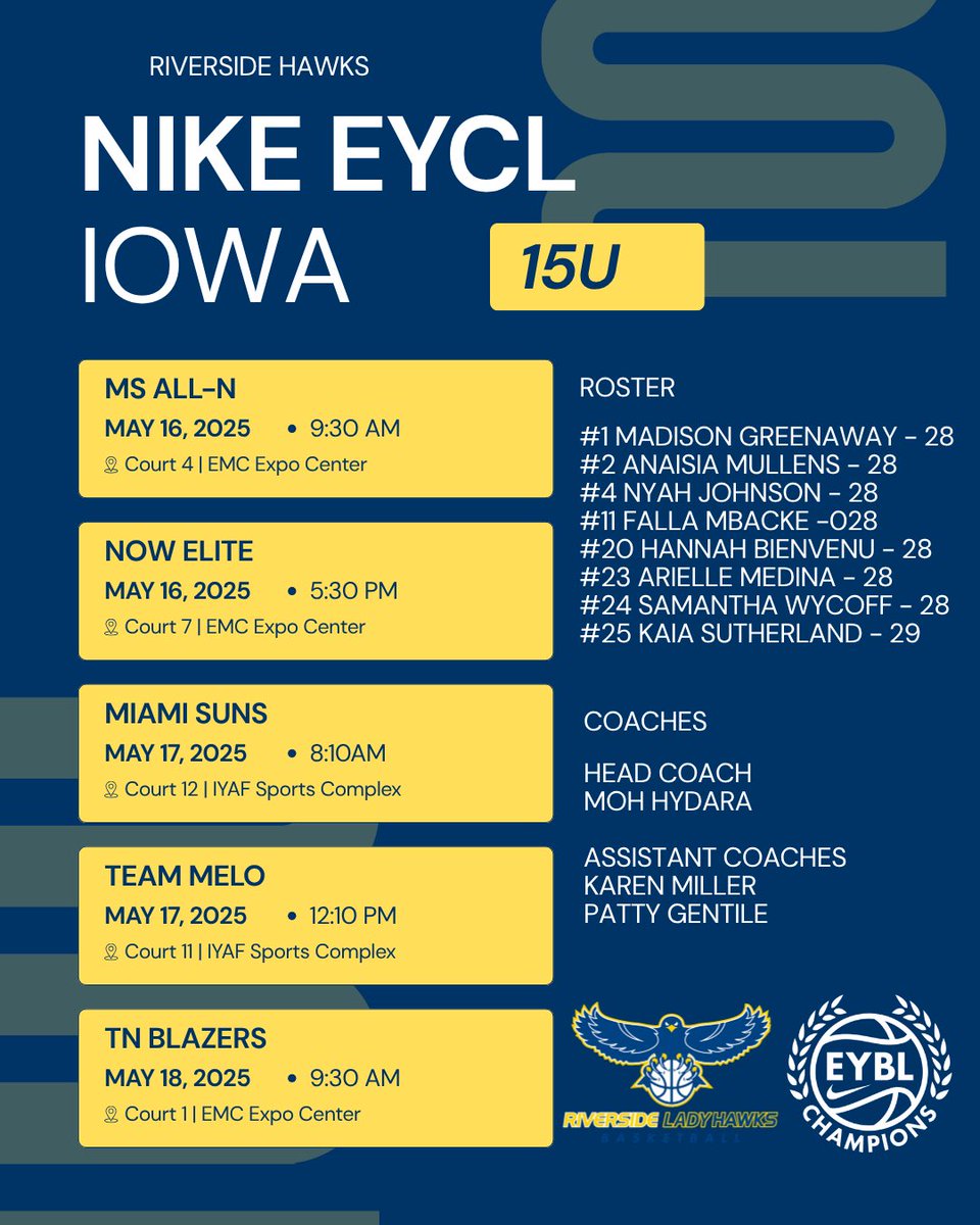 Falla M (@falizeeee2028) on Twitter photo LOCKED in with my <a href="/RiversideHawksG/">Riverside Hawks Girls</a> in Des Moines, IA for EYCL Session II this weekend! Come check us out! <a href="/NikeGirlsEYBL/">Nike Girls EYBL</a> #NikeEYCL #eyblchampionsleague LOCKED in with my <a href="/RiversideHawksG/">Riverside Hawks Girls</a> in Des Moines, IA for EYCL Session II this weekend! Come check us out! <a href="/NikeGirlsEYBL/">Nike Girls EYBL</a> #NikeEYCL #eyblchampionsleague