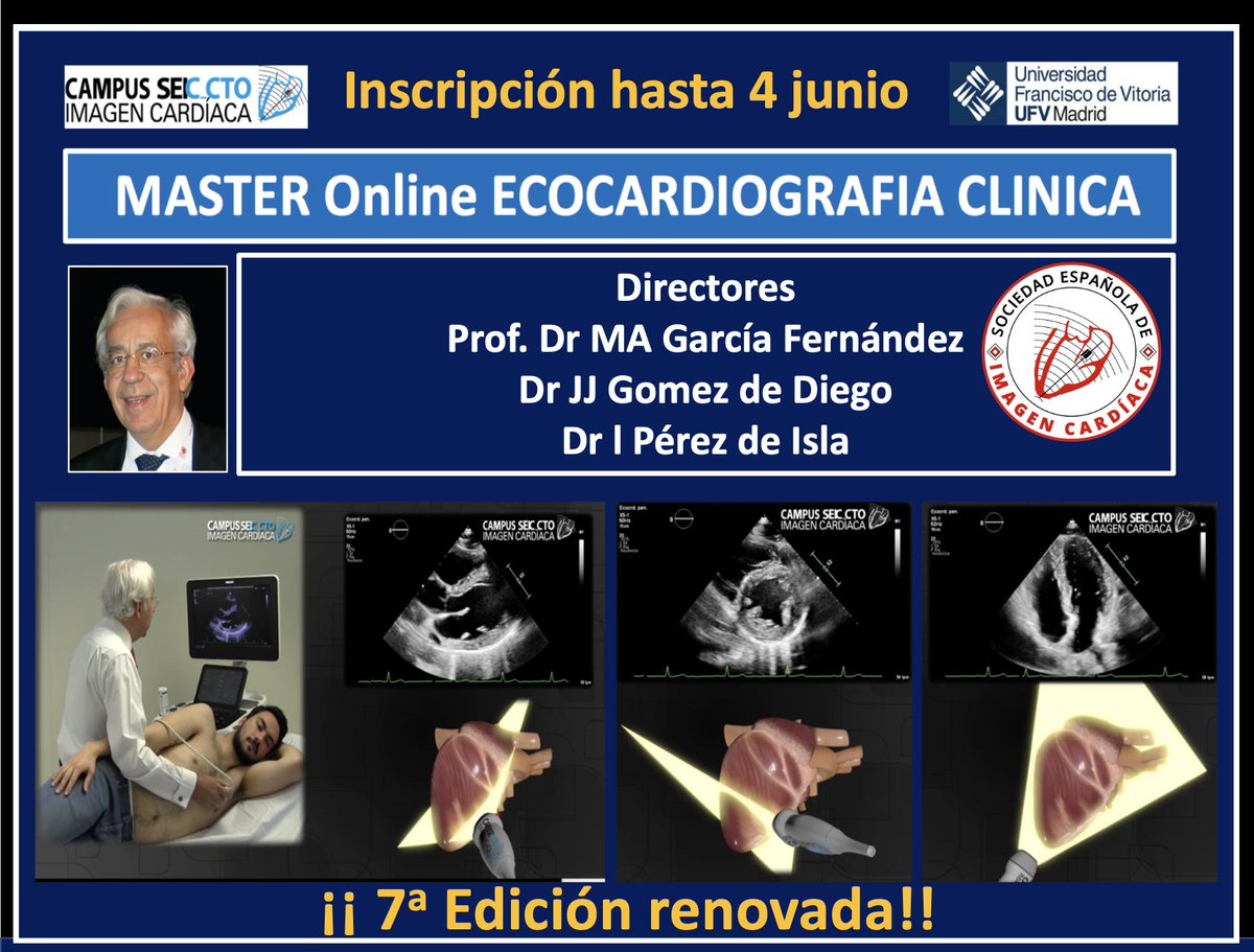 📢 Abierta la inscripción al Máster online de Ecocardiografía Clínica! Séptima edición renovada, una joya formativa de nuestra sociedad. Plazas limitadas, ¡reserva ya la tuya!
➡️Información buff.ly/3M9Phyh
➡️Inscripciones  buff.ly/4b9Ep0u
➡️PDF informativo