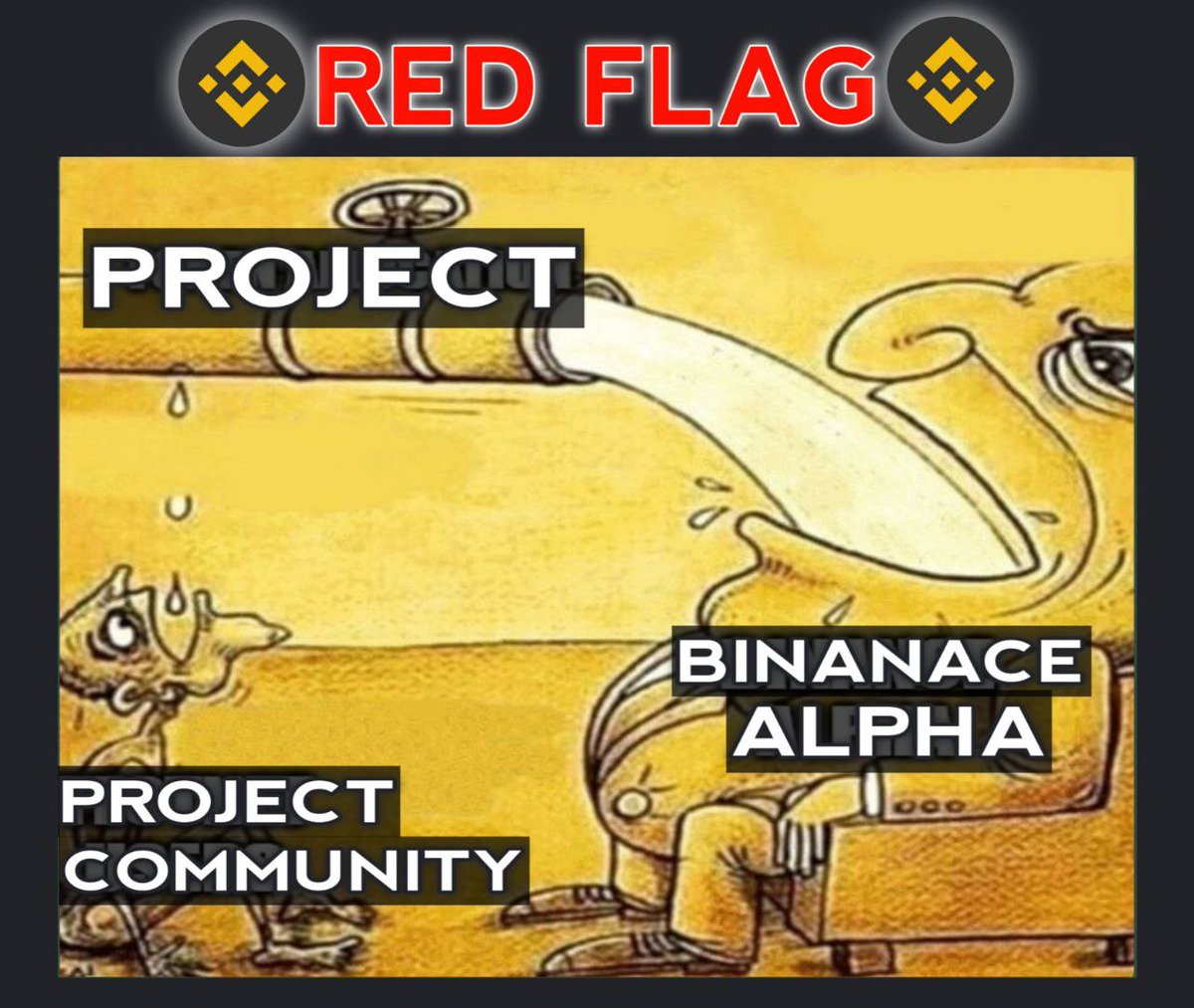 mhfzsbbr's tweet image. Red Flag: Binance Alpha is Failing Web3 🚨

Binance Alpha claims to spotlight early-stage projects — but behind the scenes, it’s hurting real communities and rewarding hype over loyalty.
#StopBinanceAlpha #Web3ForPeople #FairAirdrop #RedFlag