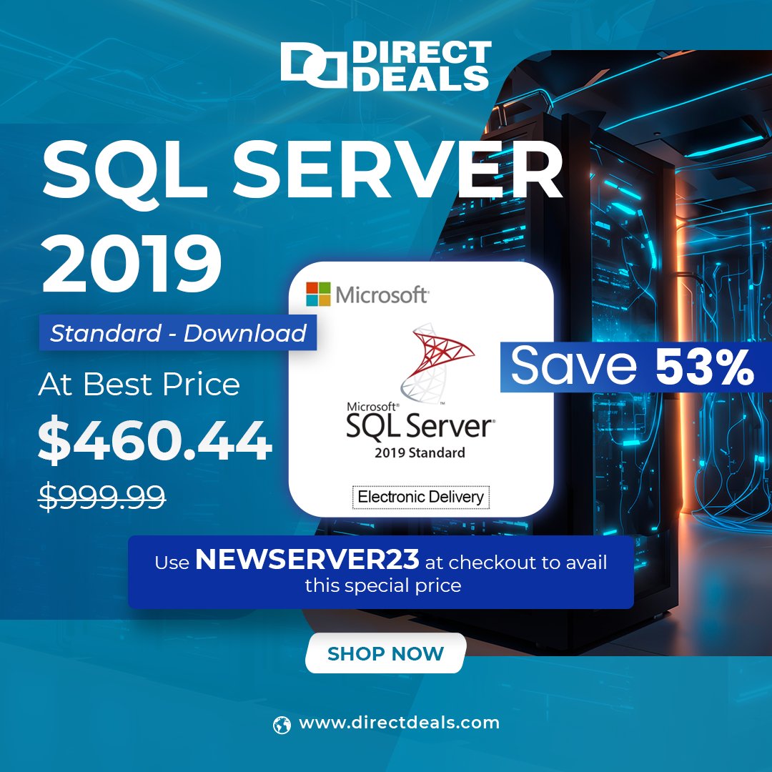 DirectDeals's tweet image. 🚀 Boost your data performance with Microsoft SQL Server 2019 Standard!
Now at just $460.44 — Save 53%! Electronic Delivery | Instant Access
Use code NEWSERVER23 at checkout to unlock this limited-time offer.
🛒 Shop now: directdeals.com
#SQLServer2019 #DirectDeals