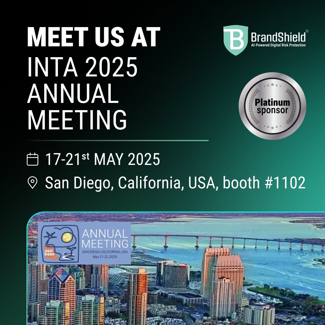 Only a few days to go now. 

Counterfeiters and online scammers never rest—and neither do we!

BrandShield is proud to be a platinum sponsor at #INTA Annual Meeting.
Visit booth #1102 to discuss how AI-driven technology is revolutionizing brand protection.

#INTA #BrandProtection