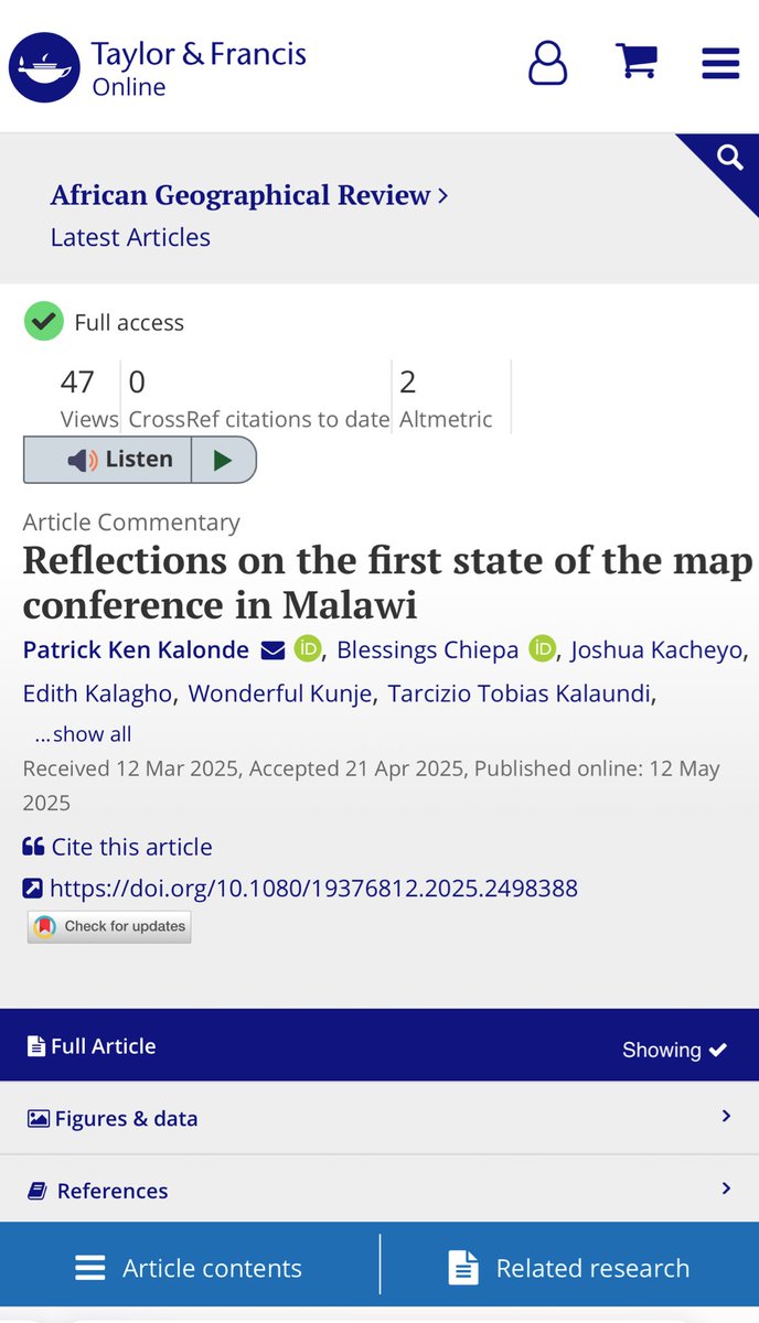 Last year , I joined a team of incredible minds in organizing the first ever State of The Map Malawi Conference. 

We share our reflections of the conference and recommendations for advancing geospatial industry in Malawi. tandfonline.com/doi/full/10.10…