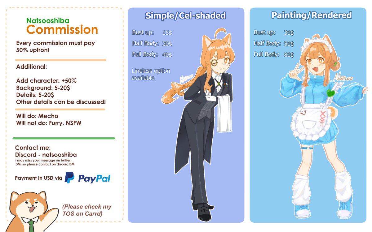 nnnnnnnnn_atsoo's tweet image. New pinned post but hi since i have more free time now, and i need to sustain myself so i'm opening #commission ! RT appreciated!
natsooshiba.carrd.co