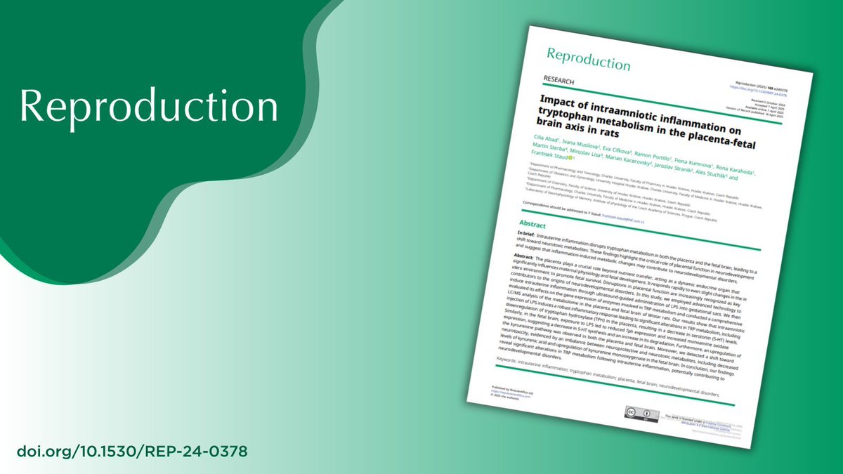 Reproduction journal (@reprodjournal) on Twitter photo How does inflammation during #Pregnancy affect #FetalBrainDevelopment?
New research by Cilia Abad <a href="/CharlesUniPRG/">Charles University</a> et al. investigates placental tryptophan metabolism in a rat model.
🔗 Read the full article here: doi.org/10.1530/REP-24… How does inflammation during #Pregnancy affect #FetalBrainDevelopment?
New research by Cilia Abad <a href="/CharlesUniPRG/">Charles University</a> et al. investigates placental tryptophan metabolism in a rat model.
🔗 Read the full article here: doi.org/10.1530/REP-24…